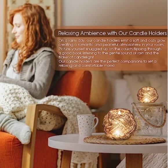 Set of 2 - Vintage Gold Finish Twisted Glass Votive Candle Holders (2 sizes) - Picture 8 of 10